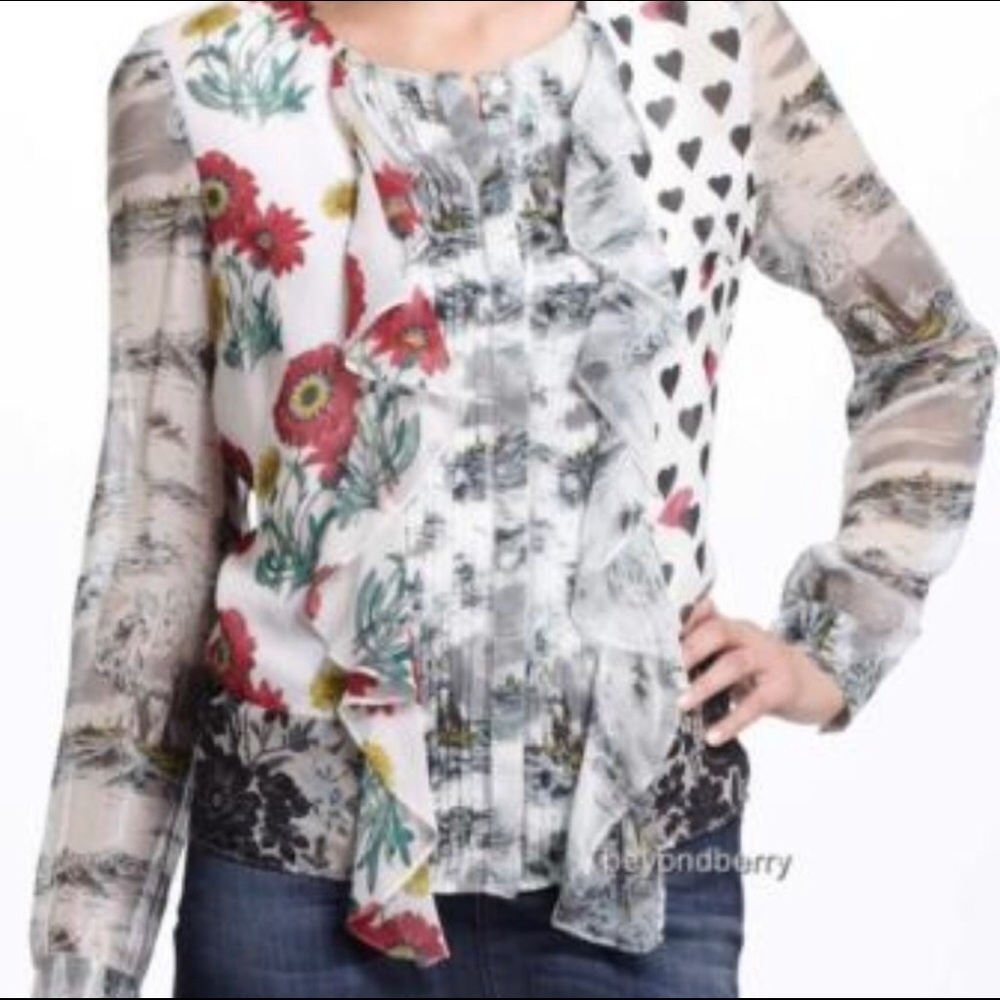 Leifnotes Women’s Shirt Queen of Spades Chiffon Button Up Blouse Size 2